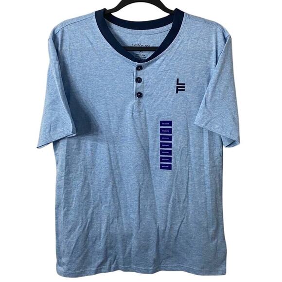 London Fog NWT Hently Tee Shirt In Light & Navy Blue Size Medium - Picture 1 of 3
